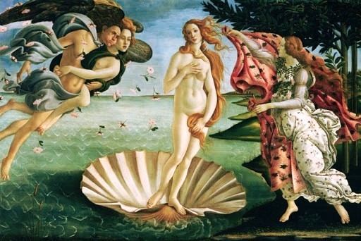 비너스의 탄생(The Birth of Venus)/산드로 보티첼리(Sandro Botticelli)/국적 이탈리아/출생~사망 1444년/1445년~1510년/제작연도 1485년/르네상스/템페라화 기법/캔버스에 템페라(Tempera on canvas)/크기 180cmx280cm/우피치미술관 소장